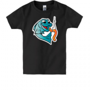 Детская футболка с рыбой и червяком