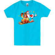 Дитяча футболка з Сантою і ведмедем на санях