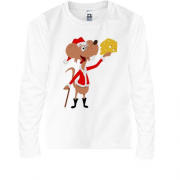 Детская футболка с длинным рукавом с новогодней крысой и сыром