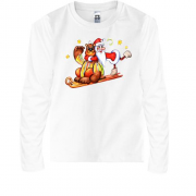 Детская футболка с длинным рукавом с Сантой и медведем на санях
