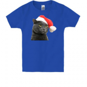 Детская футболка с котом в новогоднем колпаке