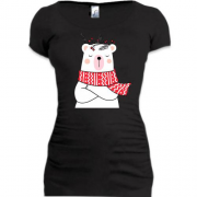 Подовжена футболка з новорічним білим ведмедем в шарфі