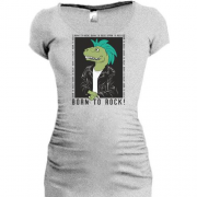 Подовжена футболка з написом Born to rock і динозавром