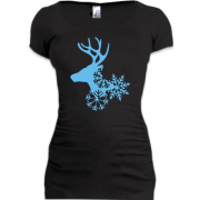 Подовжена футболка з головою оленя в сніжинках
