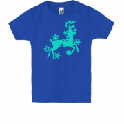 Дитяча футболка з біжучим оленем в сніжинках