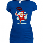 Подовжена футболка з написом "Будьмо" і Дідом Морозом