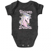 Детское боди с единорогом и надписью Unicorn Dreams