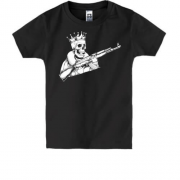 Детская футболка с королем скелетом и винтовкой