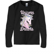 Дитячий лонгслів з єдинорогом і написом Unicorn Dreams