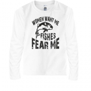 Детская футболка с длинным рукавом Women want me  Fish fear me