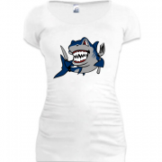 Женская удлиненная футболка с акулой 2