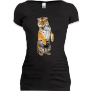 Подовжена футболка з тигром на двох лапах