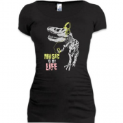 Подовжена футболка Music is my life Динозавр