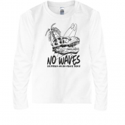 Детская футболка с длинным рукавом No waves Серфинг Динозавр