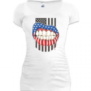 Подовжена футболка American lips Американський флаг Вуста
