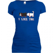 Подовжена футболка з котами і написом i like you