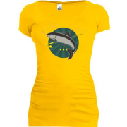 Подовжена футболка з рибою на гачку в зеленому колі