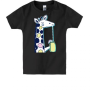 Детская футболка с жирафом пьющим коктейль