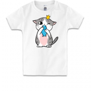 Детская футболка с котом кушающим рыбку