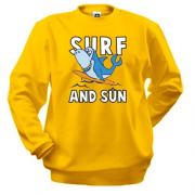 Свитшот с акулой серфингистом и надписью Surf and sun