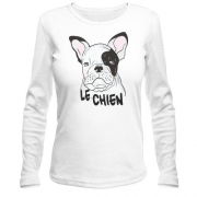 Лонгслив с надписью Le Chien и собакой
