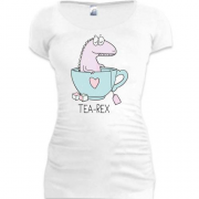 Подовжена футболка з написом Tea Rex і динозавром в чашці