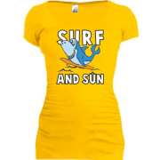 Туника с акулой серфингистом и надписью Surf and sun