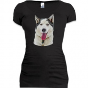 Подовжена футболка з собакою хаскі