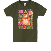 Детская футболка с мишкой в цветах