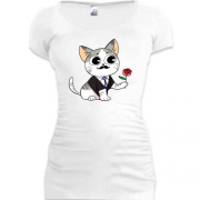 Подовжена футболка з романтичним котом