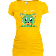 Подовжена футболка з зеленим котом