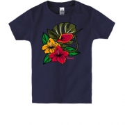 Детская футболка с тропическими цветами и листьями