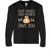 Детская футболка с длинным рукавом с надписью Save money