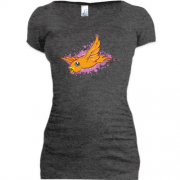 Подовжена футболка з  помаранчевою птахом