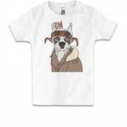 Детская футболка с собакой в кителе и очках