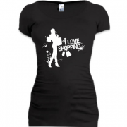 Женская удлиненная футболка "I Love Shopping"