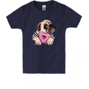Детская футболка Мопс с пончиком.