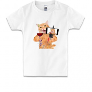 Дитяча футболка Кот з вином і телефоном.