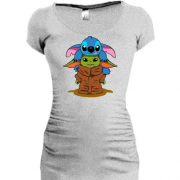 Подовжена футболка Stitch and Baby Yoda