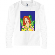 Детская футболка с длинным рукавом Redhead girl with leaves