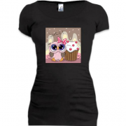 Подовжена футболка Baby owl with cupcake