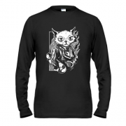 Чоловічий лонгслів Cat with skate black and white