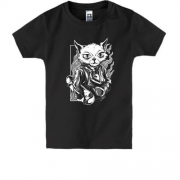 Детская футболка Cat with skate black and white