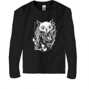 Детская футболка с длинным рукавом Cat with skate black and whit