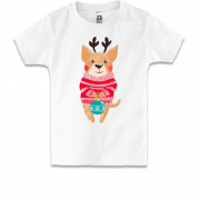 Дитяча футболка Новорічний оленя в светрі