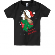 Детская футболка с девушкой Merry Christmas