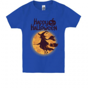 Детская футболка с ведьмой на метле Happy Halloween