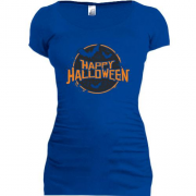 Подовжена футболка з написом Happy Halloween в колі