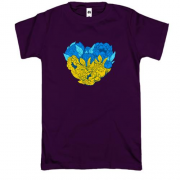 Футболка Серце із жовто-синіх квітів