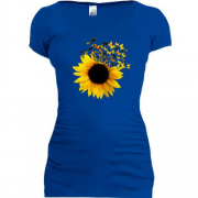 Подовжена футболка Соняшник з метеликами